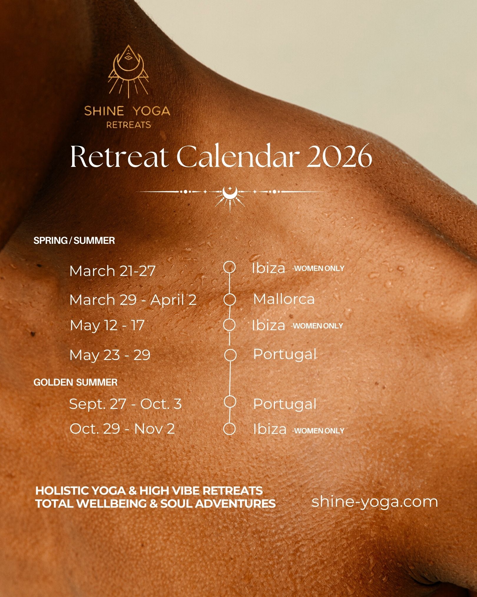 Shine Yoga Retreat Calendar 2026 Yoga and wellness for women retreats 2026