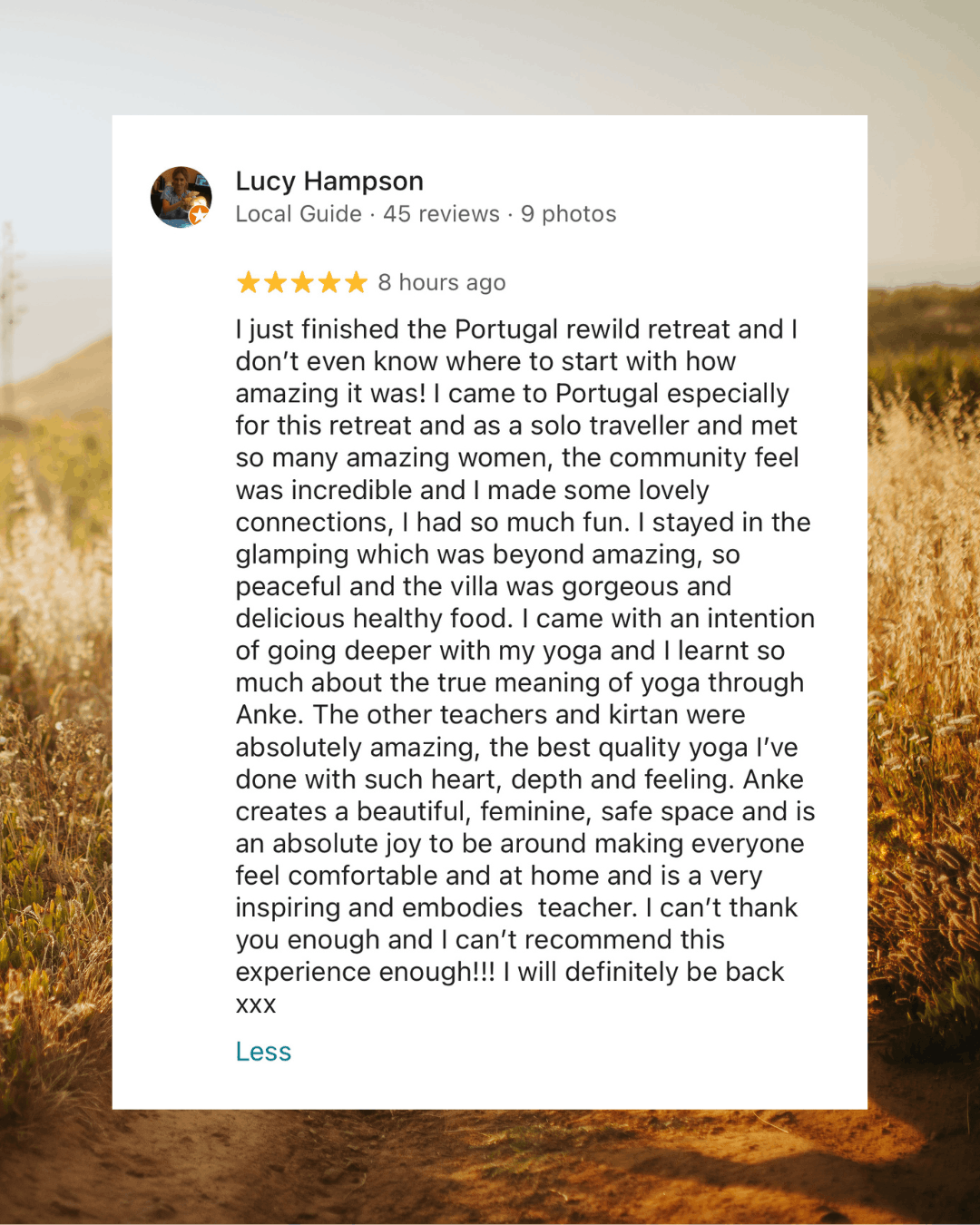 Reviews 2025 – 10 (1) Excellent review for women´s retreat
